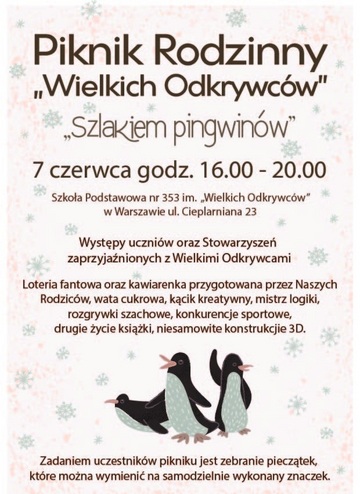 Plakat Piknik Rodzinny „Wielkich Odkrywców” w SP 353