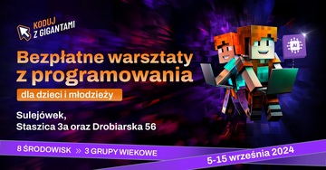 Plakat Cyber Przygoda w świecie AI w Sulejówku – bezpłatne warsztaty z programowania dla dzieci i młodzieży