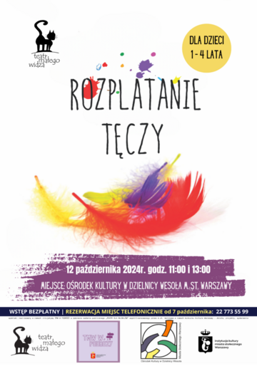 Plakat Bezpłatny spektakl "Rozplatanie tęczy" w Ośrodku Kultury Wesoła