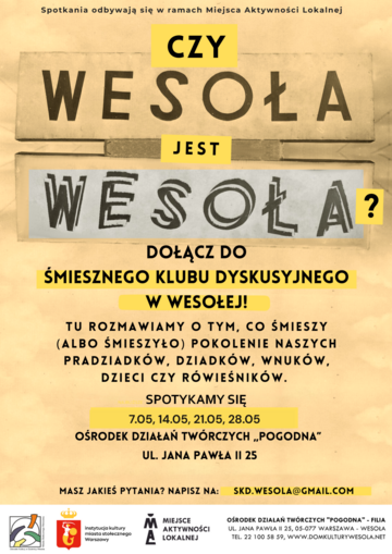Plakat Cykliczne spotkania Śmiesznego Klubu Dyskusyjnego – rozmowy o humorze i śmiechu