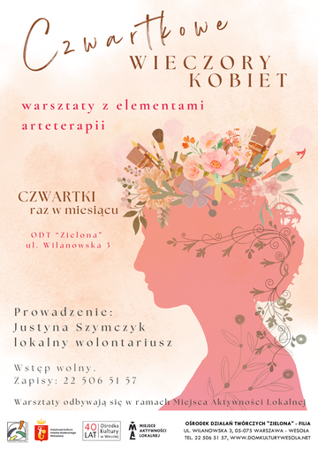 Plakat Czwartkowe wieczory kobiet w Ośrodku Działań Twórczych "Zielona"