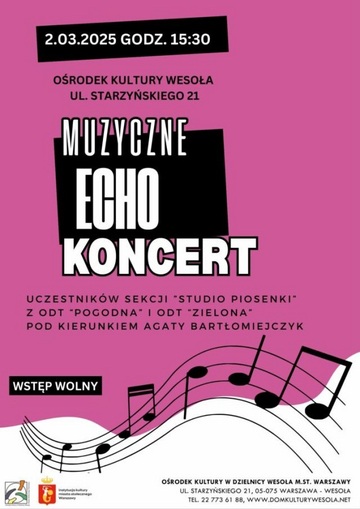 Plakat Koncert „Muzyczne Echo” w Ośrodku Kultury Wesoła