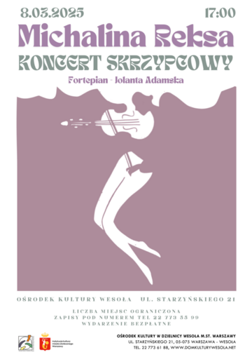 Plakat Koncert Skrzypcowy Michaliny Reksy w Wesołej – Wieczór Muzyki Klasycznej