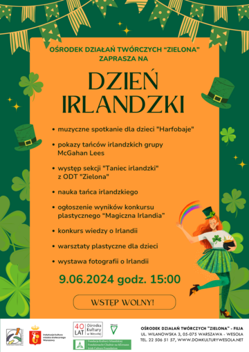 Plakat Magiczny Dzień Irlandzki w Ośrodku Działań Twórczych 'Zielona'