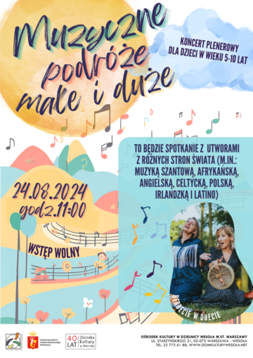 Plakat Muzyczne podróże małe i duże: Plenerowy koncert dla dzieci zespołu Berbecie w Duecie