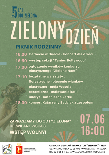 Plakat Piknik rodzinny z okazji 5-lecia Ośrodka Działań Twórczych „Zielona” – Zielony Dzień