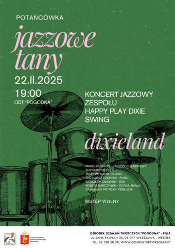 Plakat Potańcówka Jazzowe Tany: Koncert Happy Play Dixie Swing w ODT Pogodna