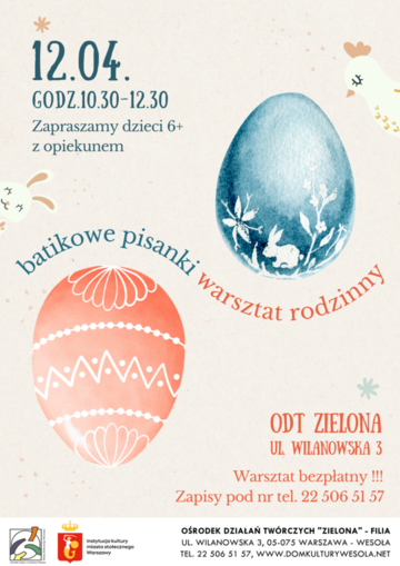 Plakat Rodzinne warsztaty tworzenia batikowych pisanek