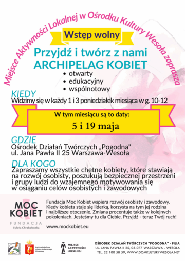 Plakat Rozwojowe spotkania dla kobiet w ramach programu Archipelag Kobiet