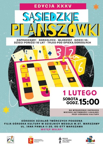 Plakat Sąsiedzkie Planszówki – Kolejna Edycja Spotkań z Grami