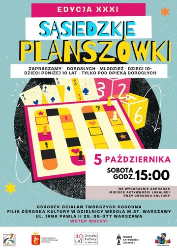 Plakat Sąsiedzkie Planszówki w Wesołej – Edycja XXXI
