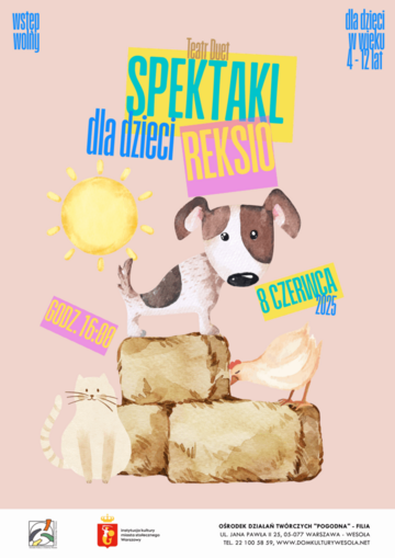 Plakat Spektakl familijny Reksio w wykonaniu Teatru Duet – przygody kultowego bohatera na scenie