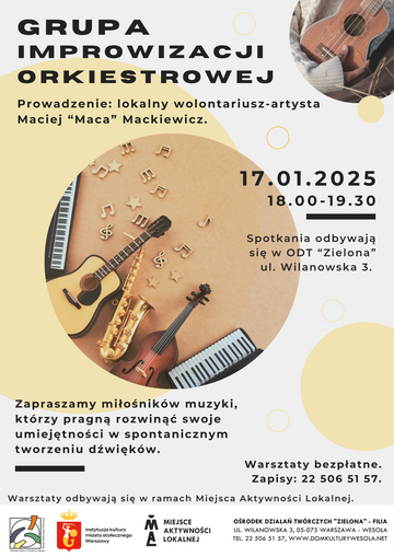 Plakat Spotkanie Grupy Improwizacji Orkiestrowej w Wesołej