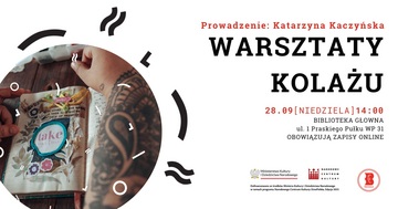 Plakat Warsztaty kolażu z Katarzyną Kaczyńską – kreatywne spotkanie inspirowane historią Wesołej