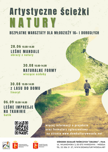 Plakat Warsztaty "Naturalne formy: tworzenie z darów lasu" w ramach projektu Artystyczne ścieżki natury