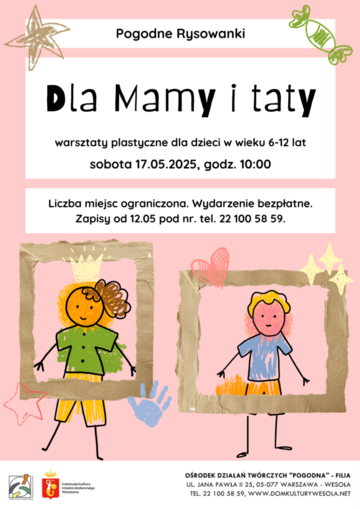Plakat Warsztaty plastyczne "Dla Mamy i Taty" dla najmłodszych