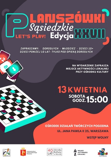 Plakat XXVII Edycja Sąsiedzkich Planszówek w Wesołej