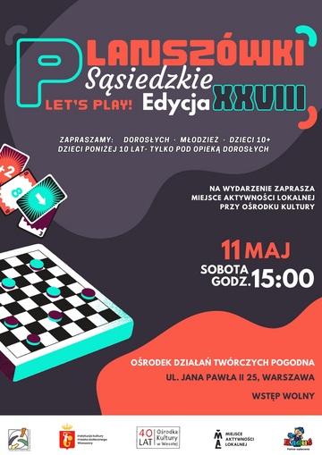 Plakat XXVIII Edycja Sąsiedzkich Planszówek – Zapraszamy!